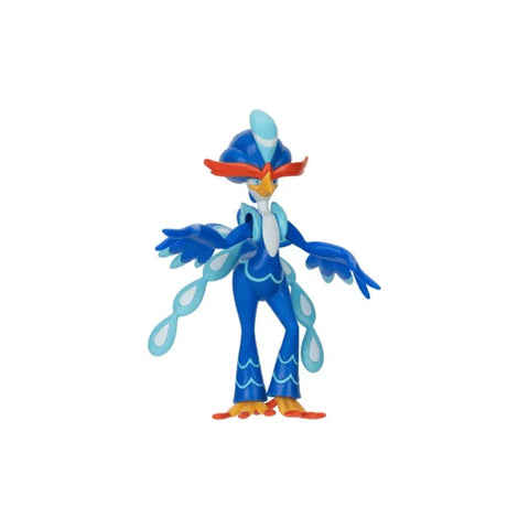Quaquaval blue action figure toy on white background, collectible Pokémon figure