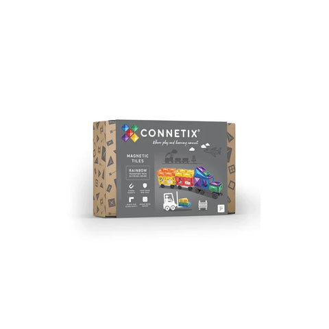 Connetix Rainbow Transport Pack 50-piece magnetic tiles toy set box.