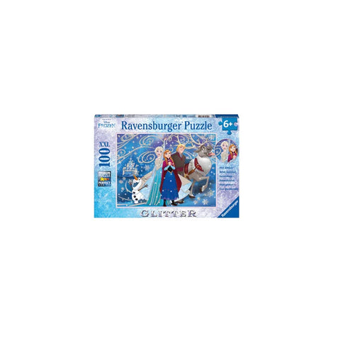 Frozen glitter puzzle box with Anna, Elsa, Olaf, Kristoff, Sven and snowy background, 100 pieces