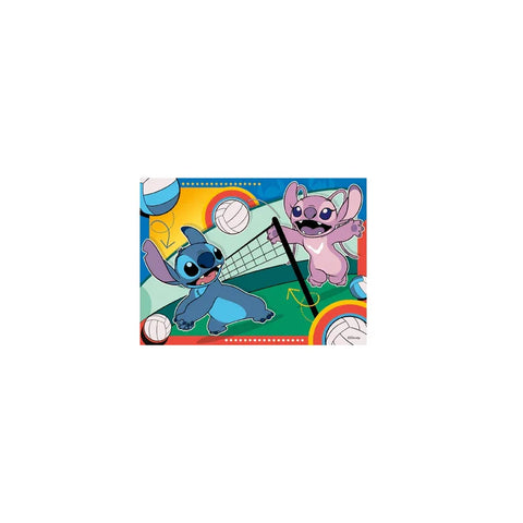 Cartoon blue and pink alien characters playing volleyball on a colorful toy game mat