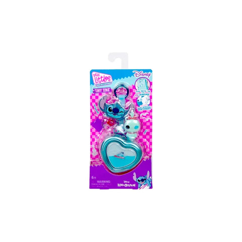 Disney Stitch heart-shaped Real Littles Tiny Tins toy keychain in blue packaging
