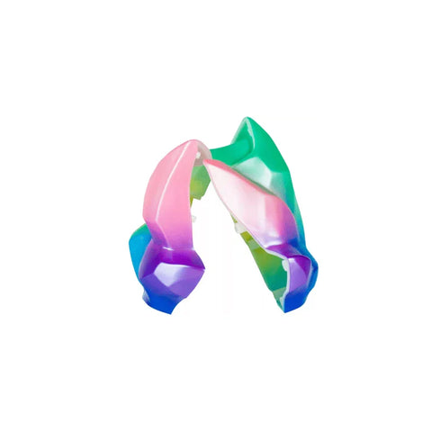 Colorful plastic prism toy accessory with pink, purple, blue, and green geometric shapes