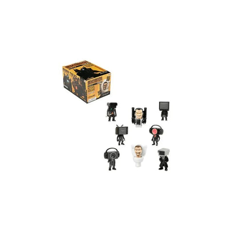 Skibidi Toilet mystery figure collectible toys set with box and eight assorted characters.