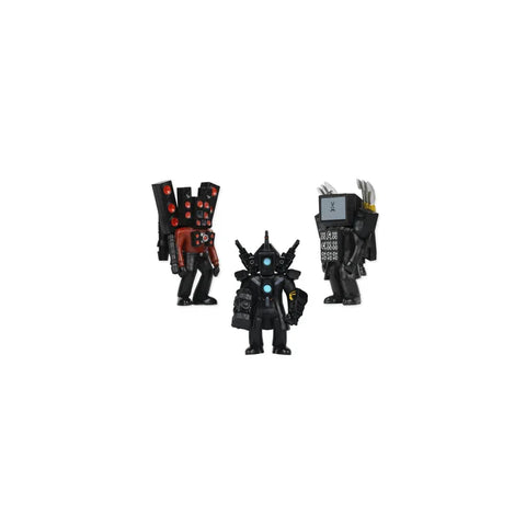 Set of three Skibidi Toilet Titan action figures with detailed robot designs