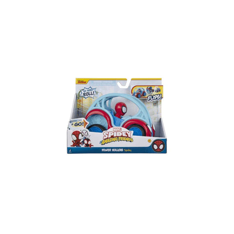 Spidey and Friends Power Rollers toy vehicle in retail packaging, blue and red design