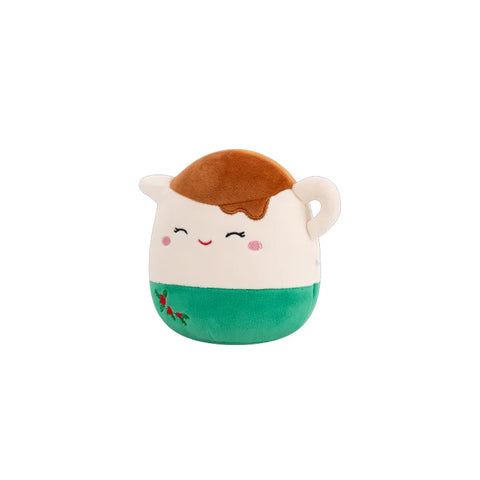 5-inch holiday plush toy shaped like a smiling gravy boat, white with green base and festive design