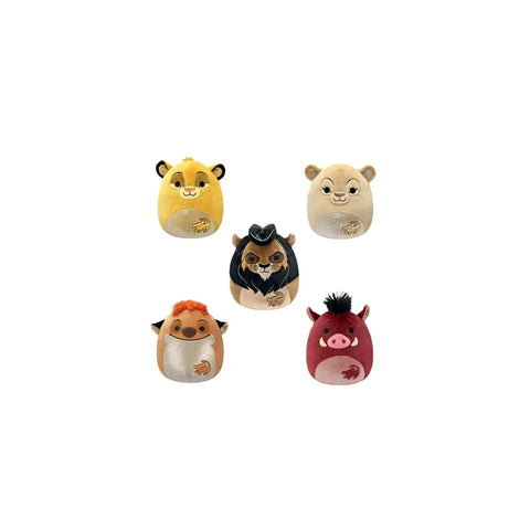 Assorted 10 inch Lion King Squishmallows plush toys, five animal characters on white background