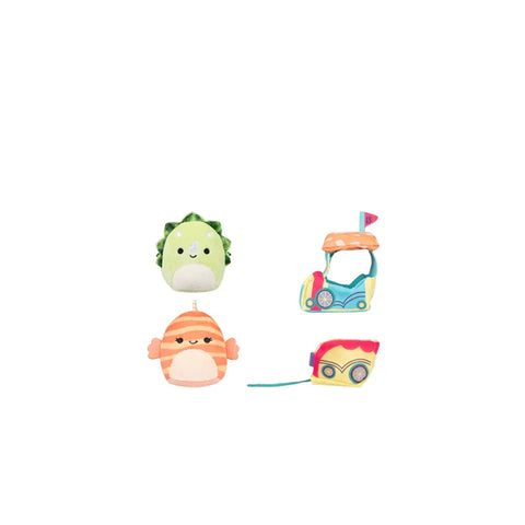 Squishmallows 2.5 inch Micromallows plush toy and accessory set, two plush characters with vehicles