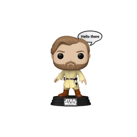 Star Wars Obi-Wan Kenobi Funko Pop collectible figure with speech bubble saying 'Hello there'