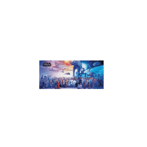 Star Wars universe XXL gaming mat featuring iconic characters and starships in a colorful scene