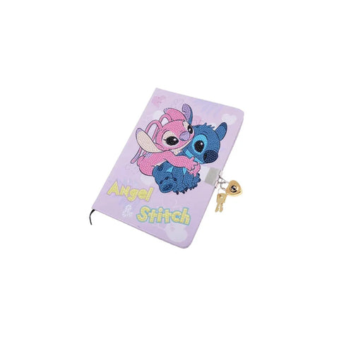 Angel and Stitch secret diary with lock and keys, purple cover, cartoon design