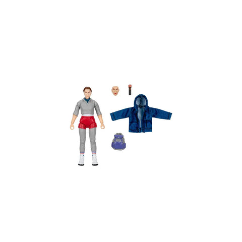 Stranger Things action figure with red shorts, blue jacket, backpack, extra head, and accessories