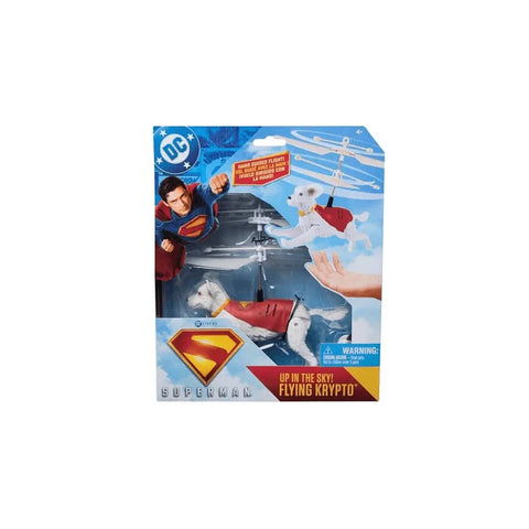 Superman Flying Krypto toy in packaging, featuring handheld flying dog collectible