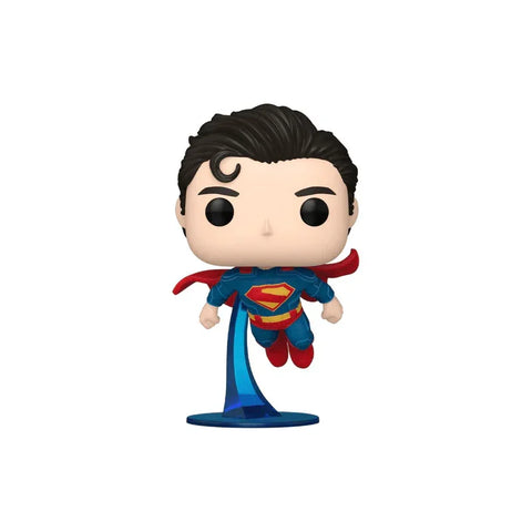 Superman Legacy 2025 vinyl figure collectible in flying pose with red cape and blue suit