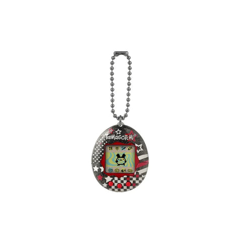 Black and silver glitter Tamagotchi digital pet toy with chain and retro pixel display