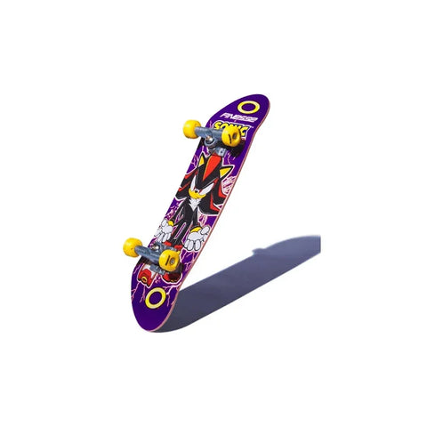Purple fingerboard handboard toy with Sonic character graphic and yellow wheels