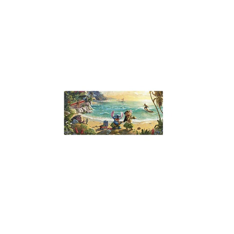 Lilo and Stitch gaming mat with tropical beach scene and cartoon characters