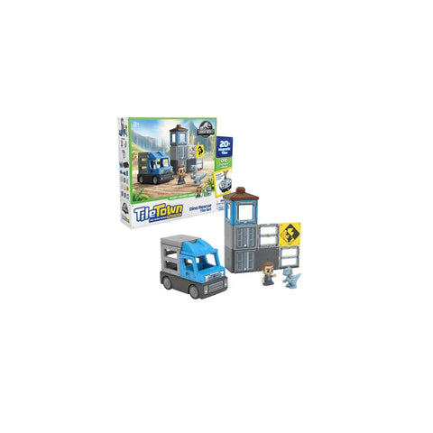 Jurassic World Dino Rescue magnetic tile playset with figures, vehicle, and building blocks