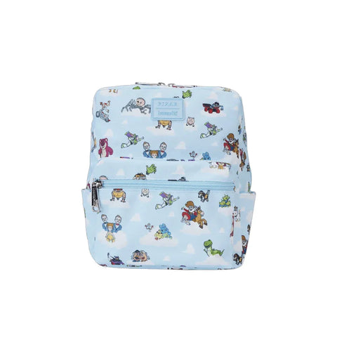 Light blue Toy Story mini backpack with cartoon character print and front zipper pocket