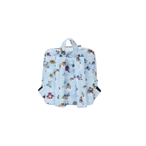 Light blue mini backpack with Toy Story character print, adjustable straps, and top handle.