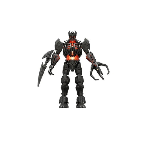 Black and orange robot model kit figure with claw hand and sci-fi collectible toy design