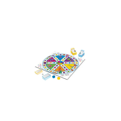 Trivial Pursuit Family Edition board game with colorful board, cards, and playing pieces