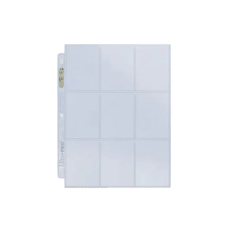 Clear 9-pocket trading card binder page for collectible card storage