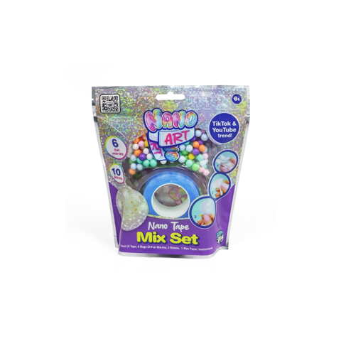 Nano Tape Mix Set for kids, arts and crafts kit with colorful mix-ins and blue tape roll