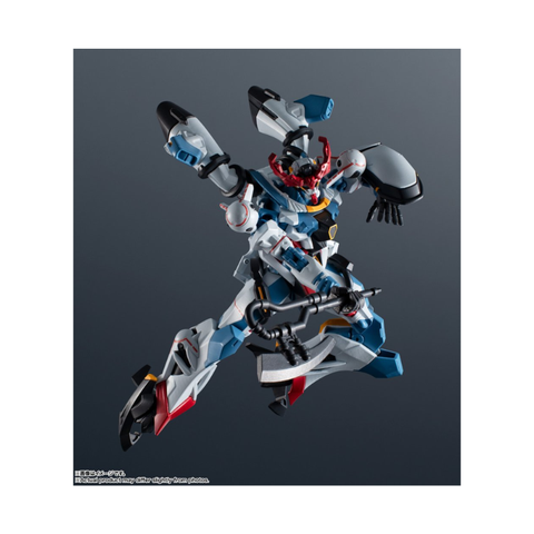 Articulated robot action figure with axe weapon in dynamic pose, collectible toy