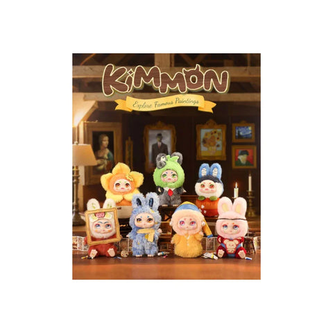 KIMMON collectible plush toys dressed as famous paintings in a cozy art studio setting