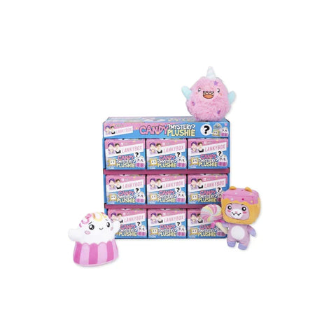 LankyBox Candy Mystery Plushie display with three cute collectible plush toys