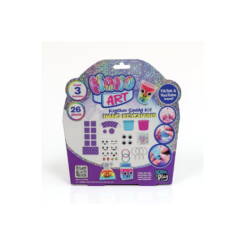 Nano Art keychain squishy kit packaging with craft pieces for making collectible toys