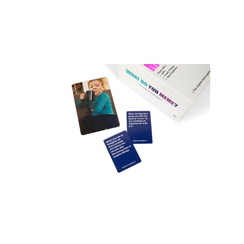 What Do You Meme? card game with photo and caption cards, fun party game for adults