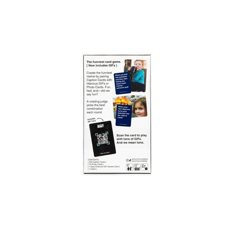 Funny card game with GIFs & photo cards for meme creation, perfect for family fun and parties