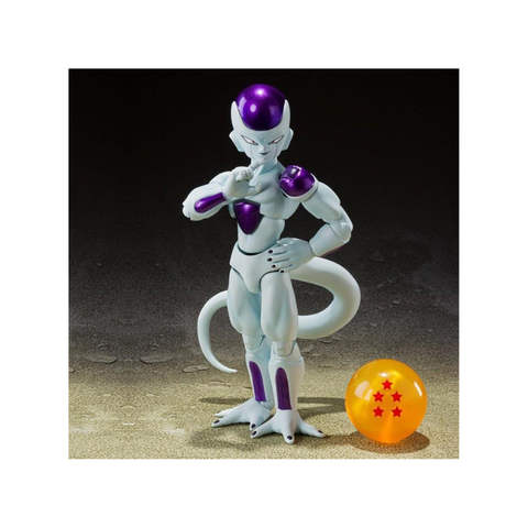 Anime action figure with purple and white armor and a dragon ball collectible toy