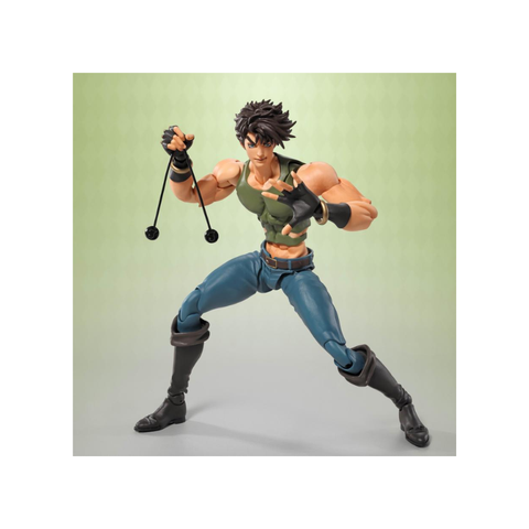 Anime action figure toy with spiky hair, green tank top, blue pants, and boots in battle pose