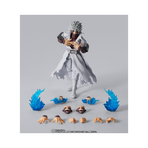 Anime action figure with white hair, blue flame accessories, and multiple interchangeable hands