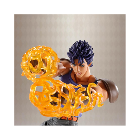 Anime action figure with spiky hair and flaming orange energy effects on fists