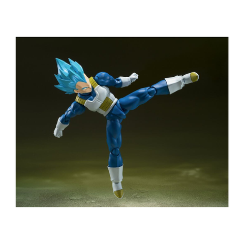 Blue-haired anime action figure in battle pose on a dark background, collectible toy