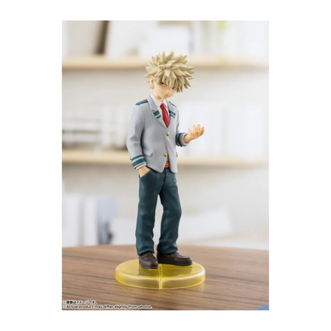 Anime character collectible figure in school uniform on a display stand, toy for collectors
