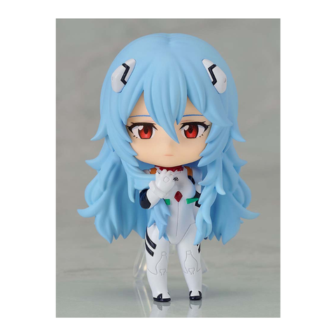Anime chibi figure with blue hair, red eyes, white suit, collectible toy model