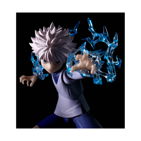 Anime action figure with white spiky hair and blue lightning effect, collectible toy
