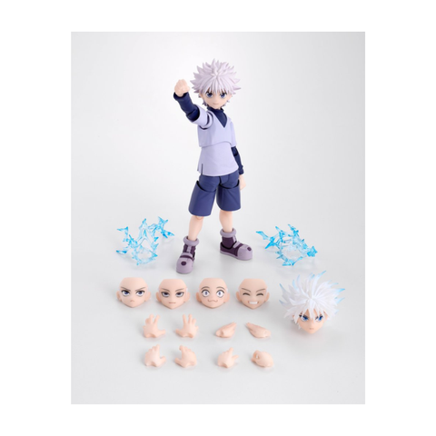 Anime action figure with white spiky hair, extra faces, hands, and blue effect accessories