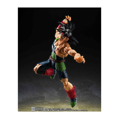 Anime action figure with spiky black hair and battle outfit posed in dynamic fighting stance