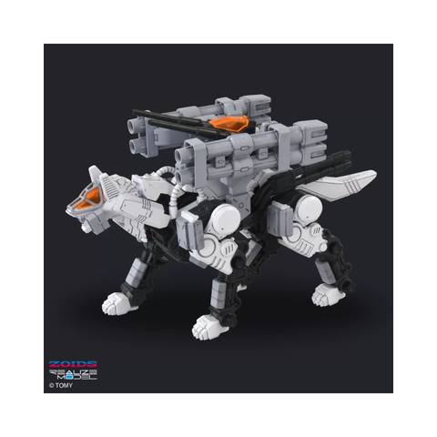 White and black robotic wolf toy with missile launchers, collectible action figure