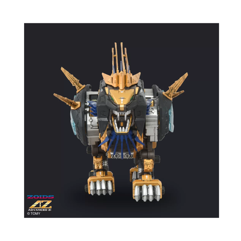 Mechanical lion robot toy figure with gold and black armor, detailed claws and fangs