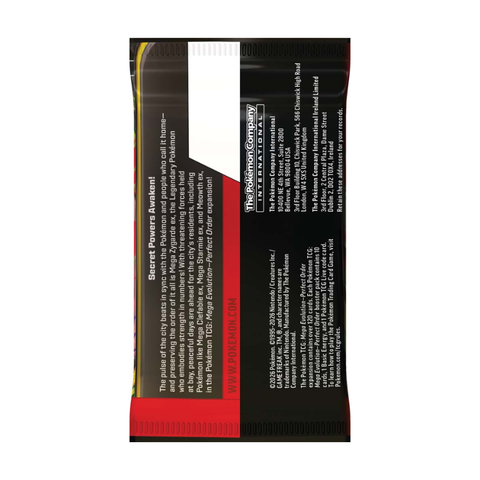 Back of a sealed Pokémon trading card game booster pack with product information and branding