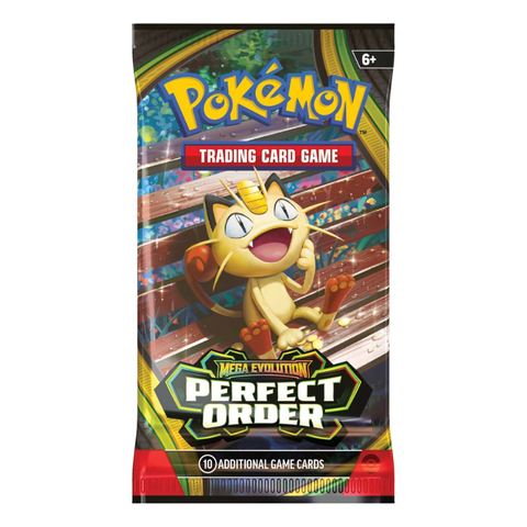 Pokémon trading card game Mega Evolution Perfect Order booster pack with Meowth artwork
