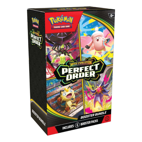 Pokemon Mega Evolution Perfect Order booster bundle trading card game box with vibrant character art