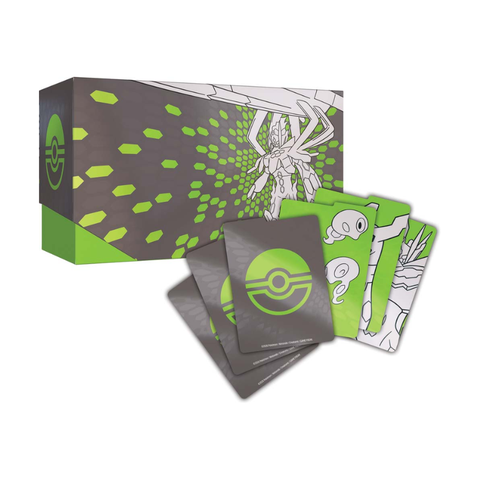 Collector card game deck box and cards with green and black insect creature design